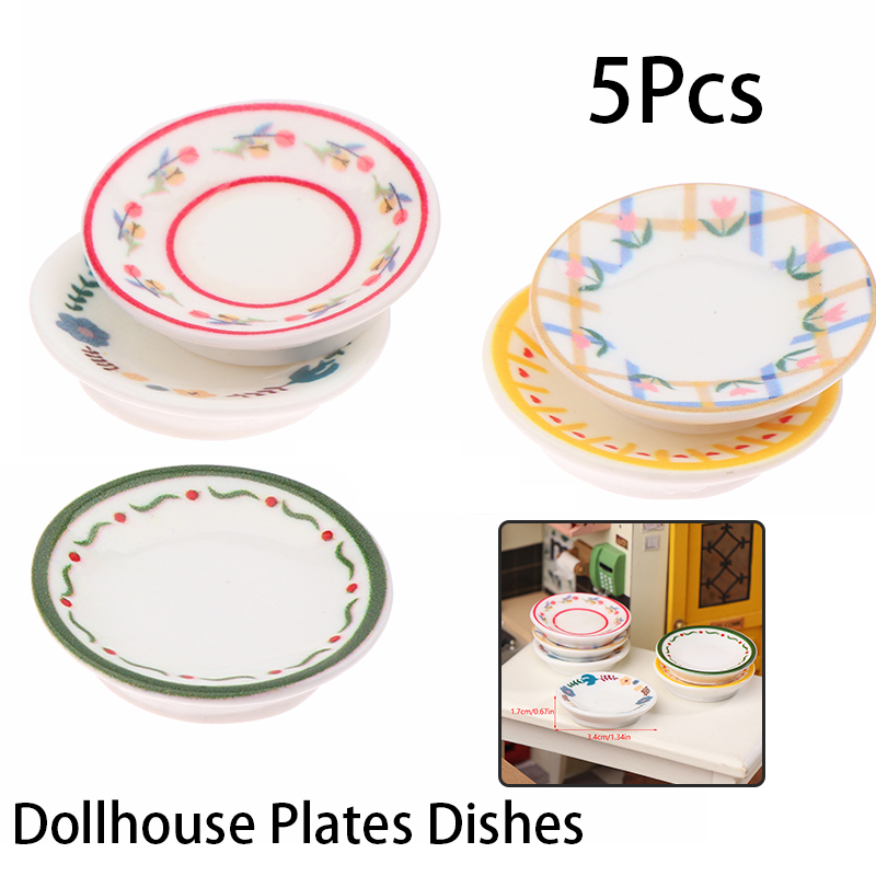Kitchen Baking Storage - 5Pcs 1/12 Dollhouse Mini Plates Dishes