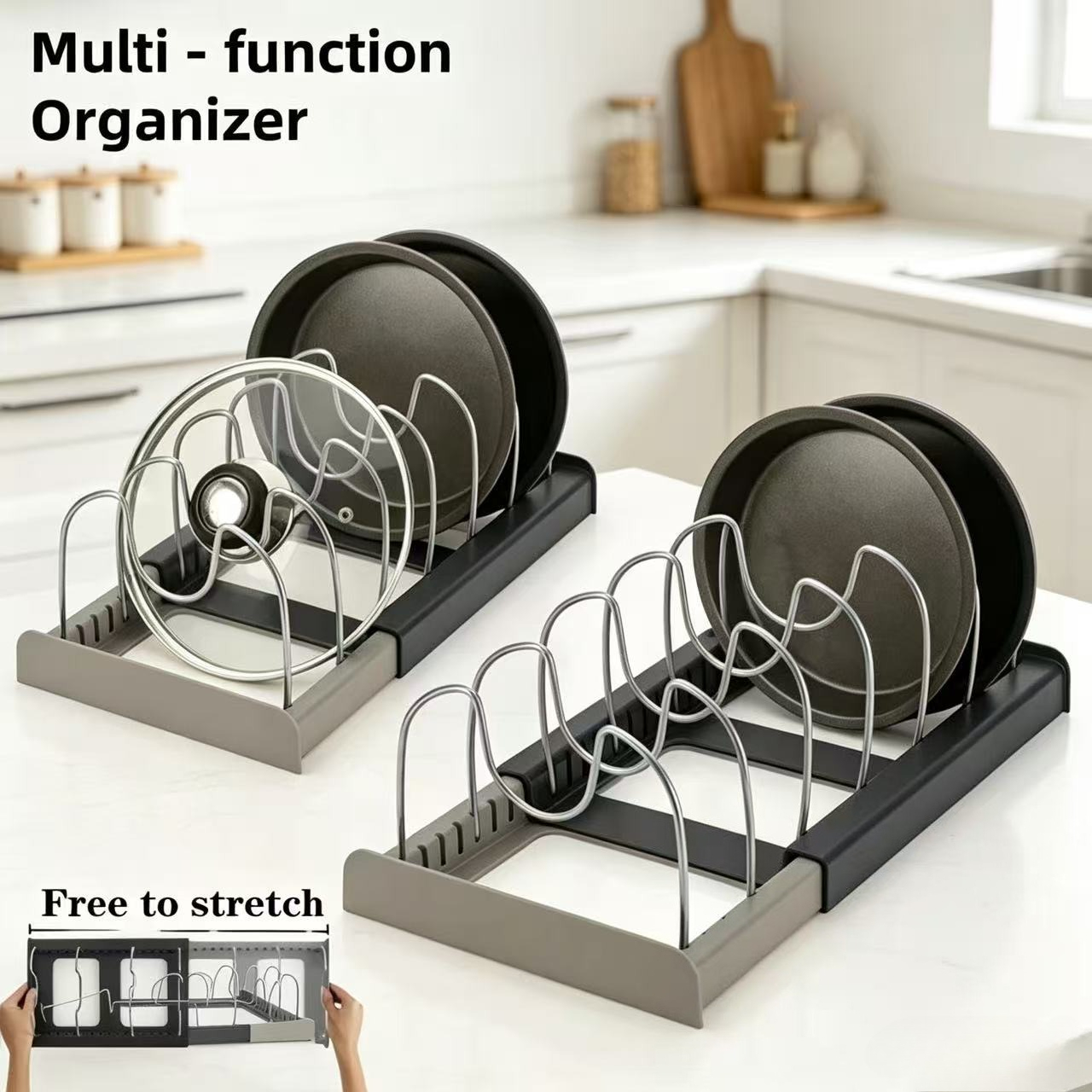 7-grid Telescopic Pot Rack,Pan - Kitchen Baking Pan Organizer ulasan dan harga