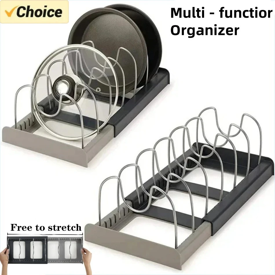 1Pc 7-grid Telescopic Pot Rack - Kitchen Baking Pan Organizer ulasan dan harga